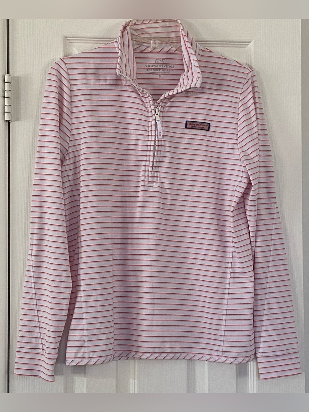 Vineyard Vines The Shep Pink & White Striped Quarter-Zip Pullover Long Sleeve
